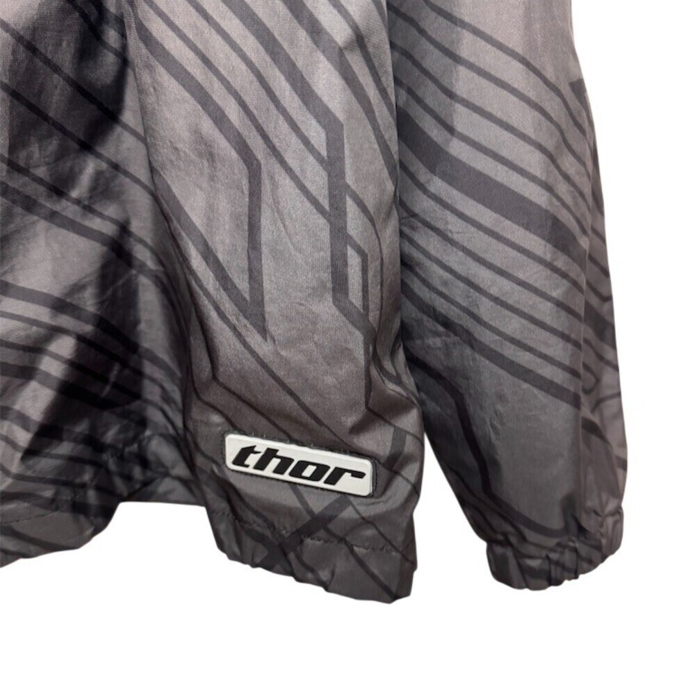Vintage Thor Windbreaker Jacket Mens Size M Gray Black Geometric Hood Full Zip - Picture 4 of 6